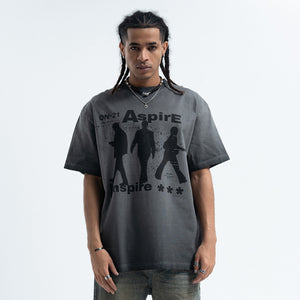 Aspirational t-shirt motivational top grunge psychedelic tee in beige