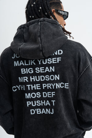 Beast slogan hoodie vintage wash pullover retro hip-hop jumper in acid grey