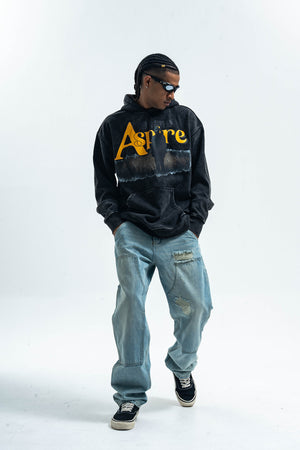 Motivational gunrge hoodie retro psychedelic print pullover aspire slogan jumper in acid grey