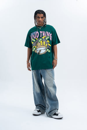 Hip-hop t-shirt rapper top money print tee Brown