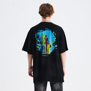 Creepy skeleton t-shirt bones cartoon top scary skull tee in black