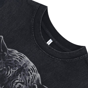 Black panther sleeveless t-shirt wild cat surfer vest retro poster grunge tank top in acid wash black