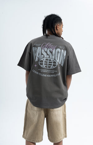 Passion slogan t-shirt grunge punk top rocker tee in grey