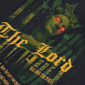 Lord slogan sleeveless t-shirt gothic saint print vest statue cartoon grunge tank top in acid wash black