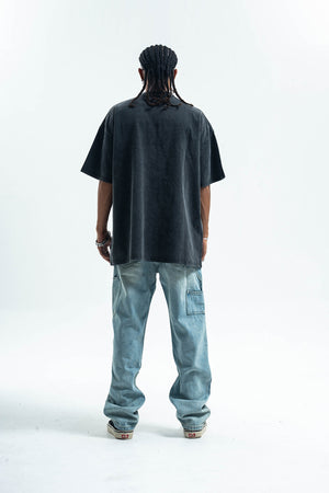 Moon print t-shirt space top grunge raver tee in grey