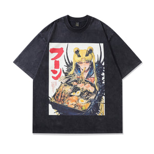 Sushi t-shirt fast food tee retro Japanese cartoon top in vintage grey