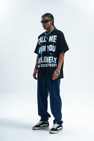 Lonely t-shirt single slogan top graffiti tee in Black