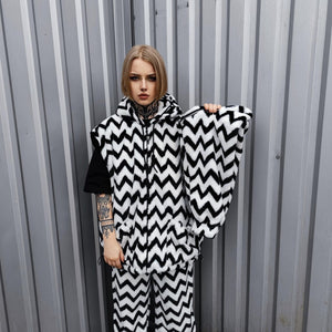 Geometric fleece joggers green zigzag trousers luxury stripe pattern pants handmade party clown hotpants grunge festival set raver tracksuit