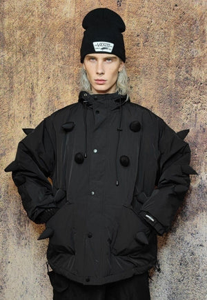 Spike bomber grunge jacket horn puffer punk coat in black
