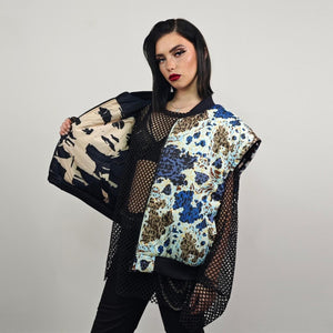 Witch print bomber horror fan jacket scary movie reversible college varsity detachable sleeves handmade Gothic puffer punk rocker coat cream