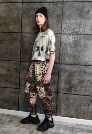Leopard joggers handmade animal print raver pants in brown