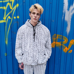 Fluffy fleece joggers grey geometric trousers luxury rose pattern pants handmade party hotpants distressed festival set raver tracksuit