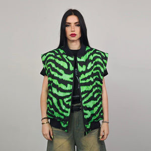 Spider web print bomber green plaid check jacket punk reversible college varsity detachable sleeves handmade creepy grunge tartan coat