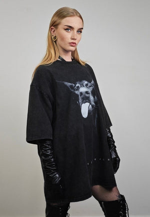 Dobermann t-shirt Pinscher tee dog print top in vintage grey