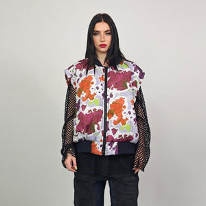 Leaves print bomber forest pattern jacket camo reversible military college varsity detachable sleeves handmade army grunge rocker coat green