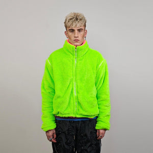 Neon pink fleece joggers rave pants fluorescent trousers carnival tracksuit party overalls fluffy jumpsuit fuzzy burning man festival set