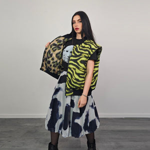 Leopard jacket brown animal print bomber reversible cheetah college varsity detachable sleeves handmade rave puffer grunge festival coat