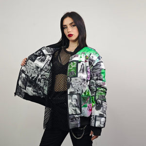 Gay bomber LGBT community print jacket lesbian reversible trans college varsity detachable sleeves handmade queer print raver coat