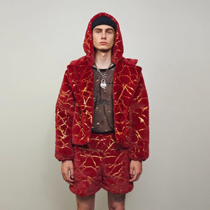 Glitter shorts red gold going out shiny embellished cropped trousers detachable handmade short festival trousers luminous party hotpants