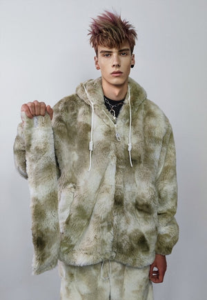 Fleece headband luxury fluffy head cover in tie-dye cream