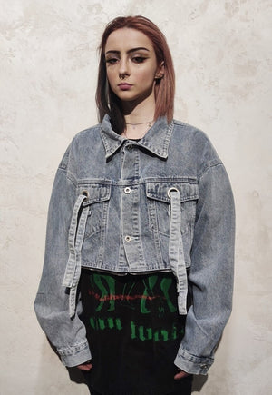 Detachable denim jacket 2 in 1 cropped jean coat in blue
