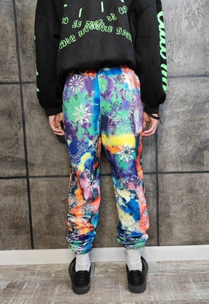 Tie-dye paisley joggers handmade bandanna rave pants orange