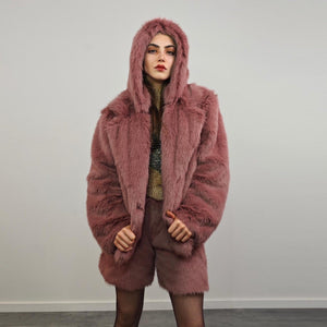 Green faux fur coat shaggy cropped trench short going out jacket fuzzy grunge detachable sleeves handmade luxury festival overcoat fleece