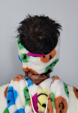 Fleece headband luxury fluffy head cover emoji print white