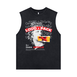 Loud slogan sleeveless t-shirt ancient cartoon surfer vest 00s pop art tank top in acid wash black