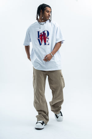 Love slogan t-shirt couples top graffiti tee in white