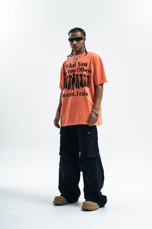 Psychedelic slogan t-shirt retro slogan top human print tee in orange