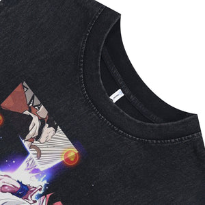 Anime heroe sleeveless t-shirt vintage Japanese vest retro Goku cartoon tank top in acid wash black