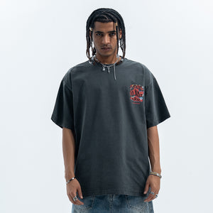 Psychedelic graffiti t-shirt dont care slogan top in black