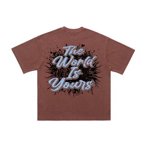 Psychedelic graffiti t-shirt hell slogan top grunge tee in brown
