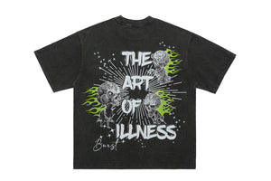 Flame t-shirt skeleton print tee grunge monster top skull jumper in Grey