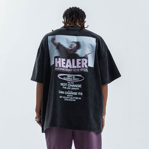 Ibiza t-shirt healer slogan top grunge raver tee retro party jumper in black