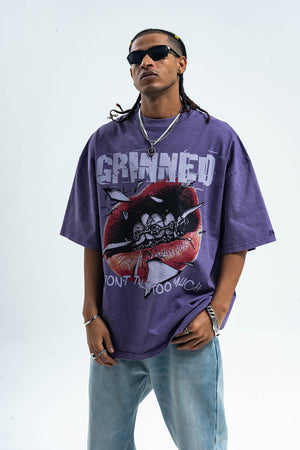 Grillz t-shirt mouth print top grunge hip-hop tee rapper jumper in purple