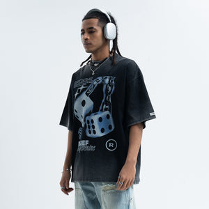 Dice print t-shirt retro game top good luck tee in black