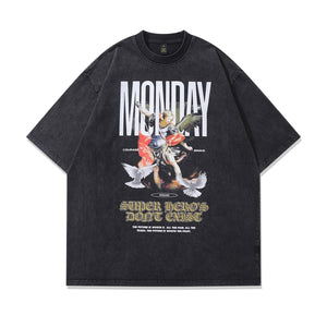 Monday t-shirt hero slogan tee angel print top in vintage grey