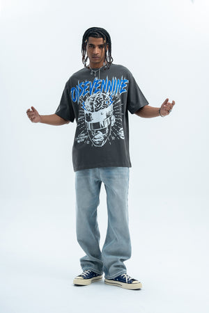 Brain print t-shirt creepy cartoon top monster tee in white