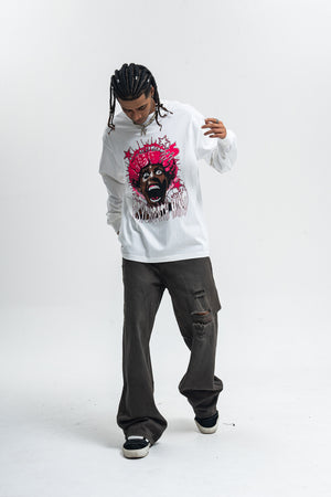 Psychopath slogan jumper long sleeve raver t-shirt grunge hip-hop top in brown