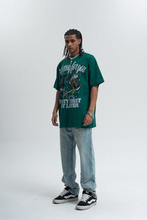 Party slogan t-shirt retro cartoon top 90s tee in black