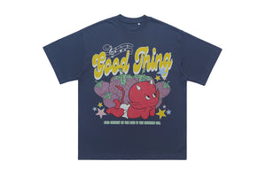 Little devil t-shirt retro devil cartoon top hell print tee in blue