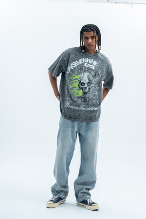 Flame t-shirt skeleton print tee grunge monster top skull jumper in Grey