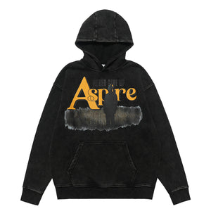 Motivational gunrge hoodie retro psychedelic print pullover aspire slogan jumper in acid grey