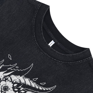 Fossil bones sleeveless t-shirt gothic skull print surfer vest 00s creepy tank top in acid wash black