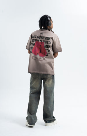 Kid boxer t-shirt retro cartoon top motivational slogan tee in grey