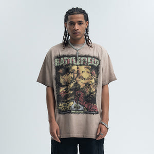 Battlefield slogan t-shirt military top retro game tee in cream