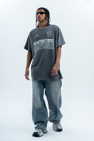 Butterfly effect t-shirt grunge slogan tee racing top in grey