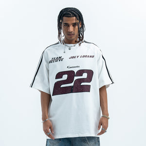 Racing t-shirt 22 number top motorsports tee in white